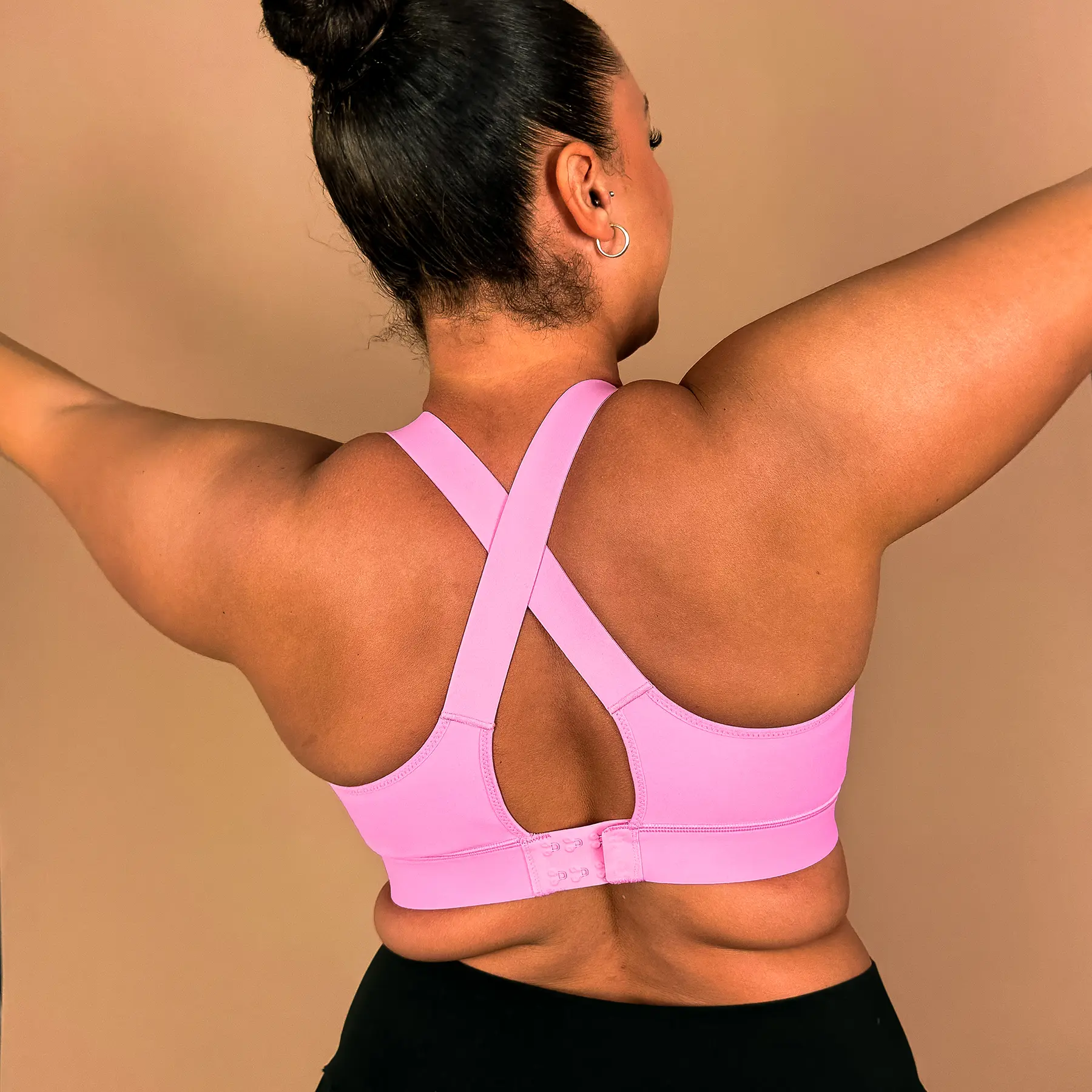 Back view of Gravity sports bra with cross back design for stability and support.