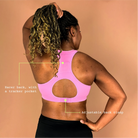 Back view of Cloud sports bra with open back shape and adjustable fit for gym workouts.