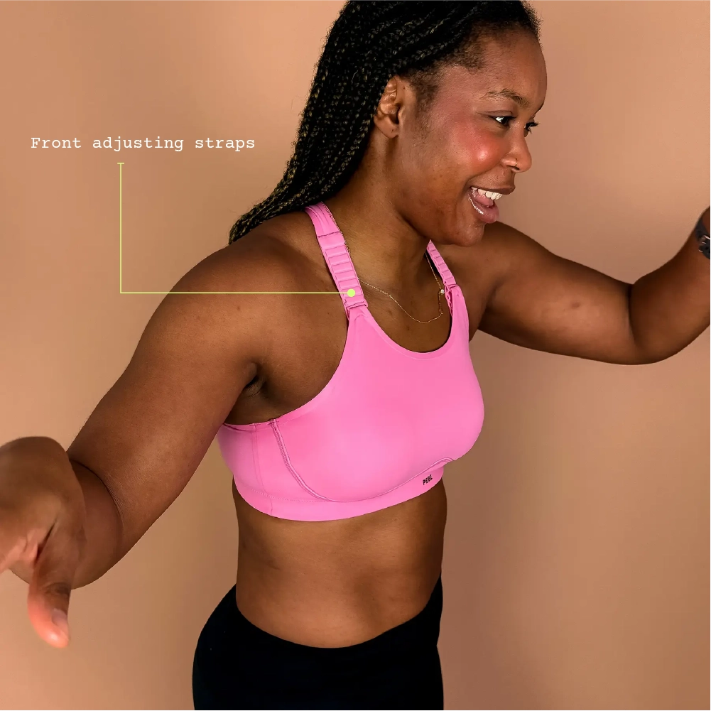 Side view of Cloud sports bra providing soft support and comfort during gym and functional training.